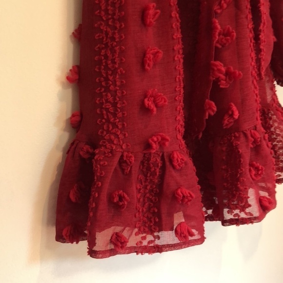 A Calin by Flying Tomato Pompom Dress. Size Medium. Long sleeve. Red - Picture 6 of 8
